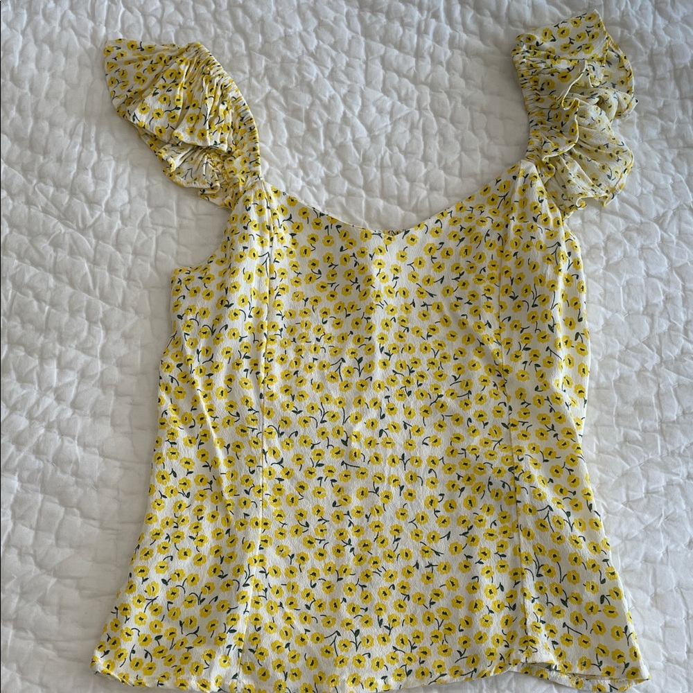 H&M Yellow Floral Blouse with Ruffled Sleeves